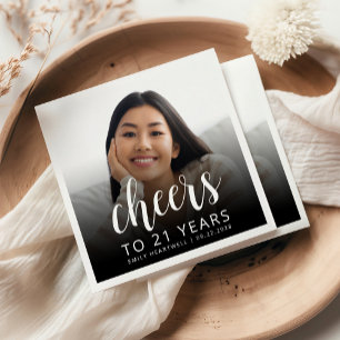 21st Birthday Party Photo White Script Cheers Napkins