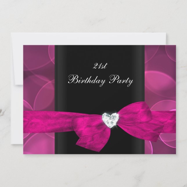 21st Birthday Party Pink Black White Bubbles Invitation (Front)