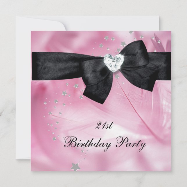 21st Birthday Party Pink Black White Invitation (Front)