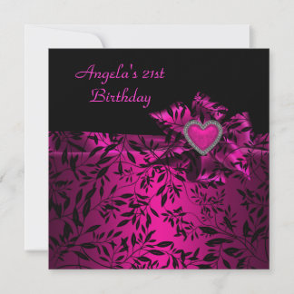 21st Birthday Party Pink Bow Black Floral 21 Invitation