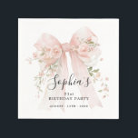 21st Birthday Party Pink Bow with Roses Cocktail Napkins<br><div class="desc">Blush pink watercolor coquette bow is decorated with roses and sage green greenery.</div>