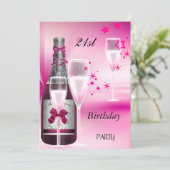 21st Birthday Party Pink Champagne 21 Invitation (Standing Front)