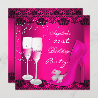 21st Birthday Party Pink Champagne High Heel Shoes Invitation