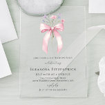 21st Birthday Party Pink Coquette Bow Wildflower Acrylic Invitations<br><div class="desc">A feminine pink coquette bow is decorated with small pink and purple wildflowers.</div>