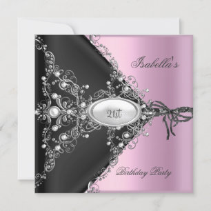 21st Birthday Party Pink Elegant Silver White Invitation