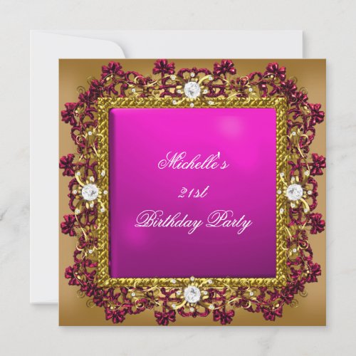 21st Birthday Party Pink Gold Diamond Jewel 3 Custom Invitations