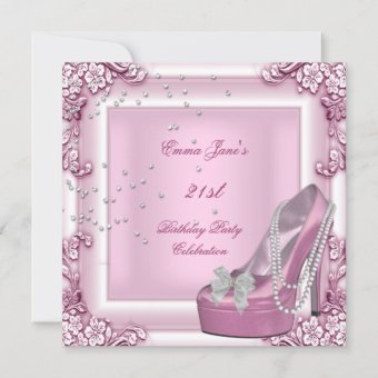 21st Birthday Party Pink High Heel Shoes Invitation | Zazzle