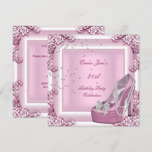 21st Birthday Party Pink High Heel Shoes Invitations