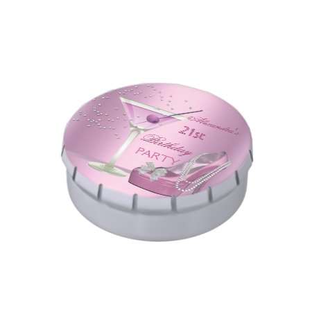 21st Birthday Party Pink Martini High Heel Favor Jelly Belly Candy Tin