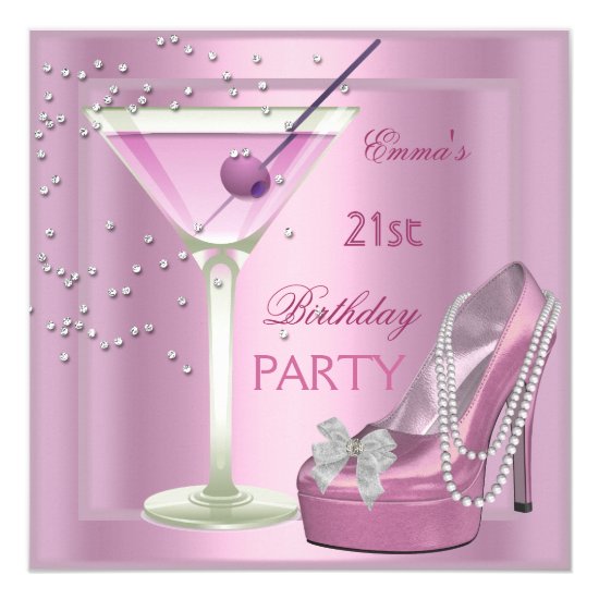 21st Birthday Party Pink Martini High Heel Shoes Card
