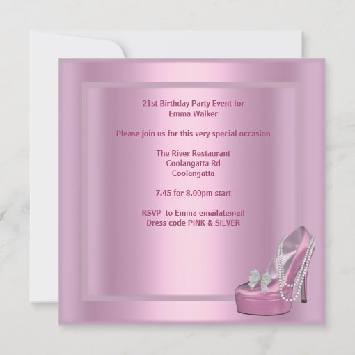 21st Birthday Party Pink Martini High Heel Shoes Invitation | Zazzle