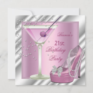 21st Birthday Party Pink Martini High Heel Shoes Invitation