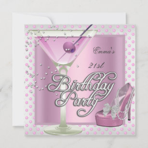 21st Birthday Party Pink Martini High Heel Shoes Invitation