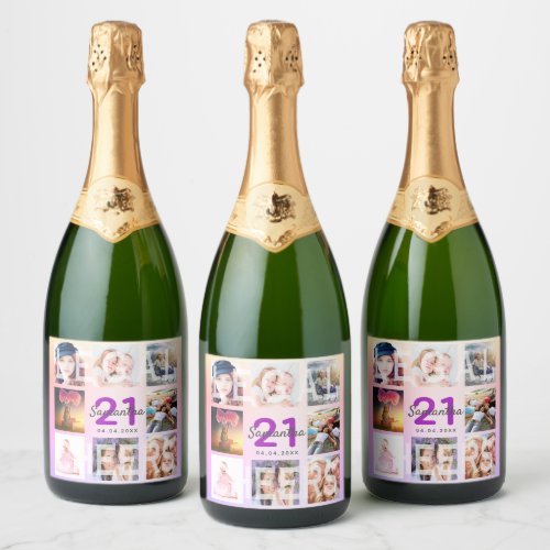 21st birthday party pink purple cheers photo sparkling wine label
