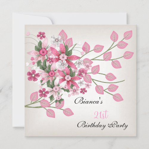 21st Birthday Party Pretty Pink Floral Invitation