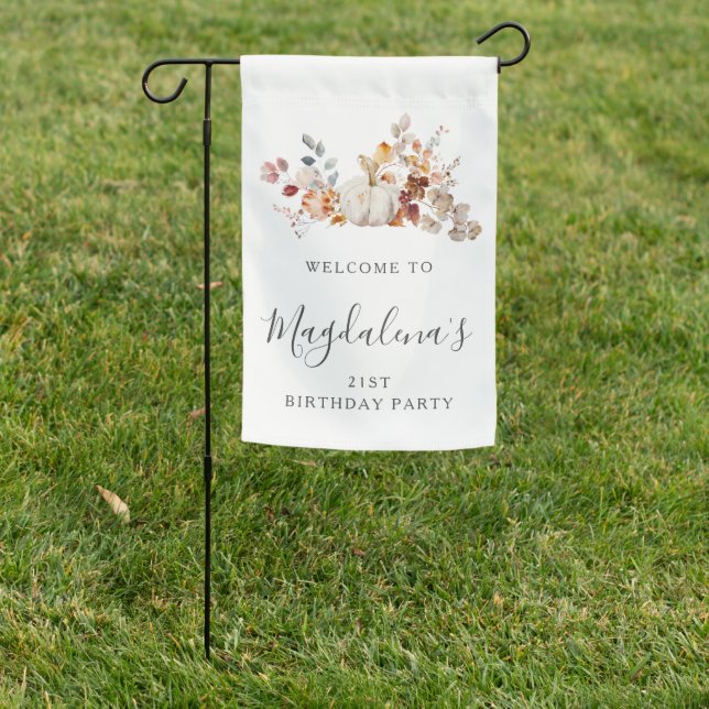 21st Birthday Party Pumpkin Fall Flower Welcome Garden Flag (In SItu)