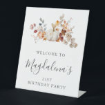 21st Birthday Party Pumpkin Fall Flower Welcome Pedestal Sign<br><div class="desc">An elegant white watercolor pumpkin is nestled in fall leaves and flowers. The sophisticated blend of deep earth tones and soft pastels creates a unique aesthetic your guests will love. All the text is easily edited,  so you can set just the right tone.</div>