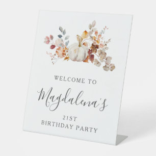 21st Birthday Party Pumpkin Fall Flower Welcome Pedestal Sign