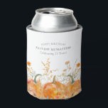 21st Birthday Party Pumpkin Wildflower Custom Can Cooler<br><div class="desc">Fall pumpkins are nestled in delicate golden yellow and orange wildflowers to create an elegant aesthetic. All of the text is editable so you can easily craft your own special mood.</div>