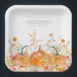 21st Birthday Party Pumpkin Wildflower Custom Paper Plates<br><div class="desc">Fall pumpkins are nestled in delicate golden yellow and orange wildflowers to create an elegant aesthetic. All of the text is editable so you can easily craft your own special mood.</div>