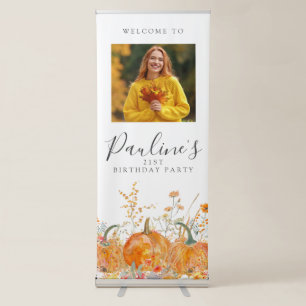 21st Birthday Party Pumpkin Wildflower Photo Retractable Banner