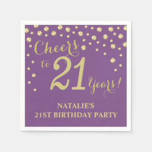21st Birthday Party Purple and Gold Diamond Napkin