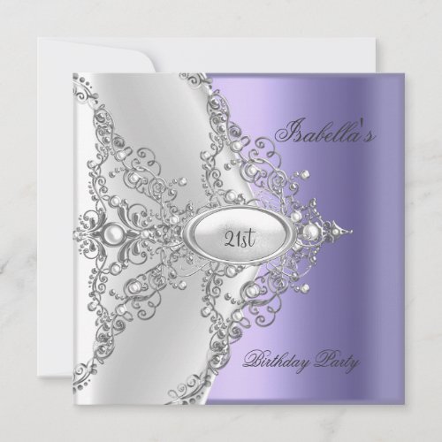 21st Birthday Party Purple Blue Silver White Invitation