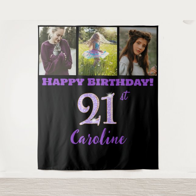 21st Birthday Party, Purple Glitter, 3 photos Tapestry (Front)