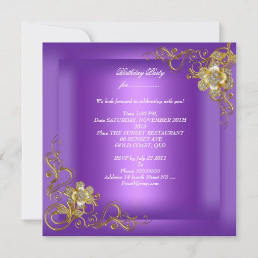 21st Birthday Party Purple Gold Diamond Invitation | Zazzle