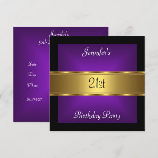 21st birthday Party Purple Gold Invitation