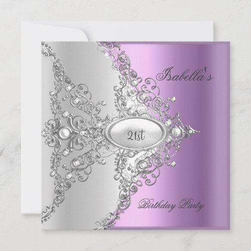 21st Birthday Party Purple Lilac Silver White Invitation