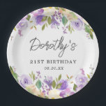 21st Birthday Party Purple Rose Floral Custom Paper Plates<br><div class="desc">Beautiful paper plate design for your 21st birthday party celebration. Purple and white roses create beautiful borders along the top and bottom. The birthday celebrant's name,  21st Birthday and date are placed in the center. All text is editable.</div>