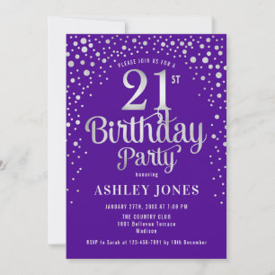 21st Birthday Party - Purple & Silver Invitation