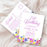 21st Birthday Party Purple Wildflowers Affordable Invitation Postcard<br><div class="desc">A pretty wildflower border decorates the bottom of this adult 21st birthday affordable invitation postcard. Purple, blue, yellow and orange flowers create a colorful and happy design to celebrate this milestone birthday. Modern and simple purple calligraphy adds a trendy touch to keep it fresh. The open and carefree lettering flow...</div>