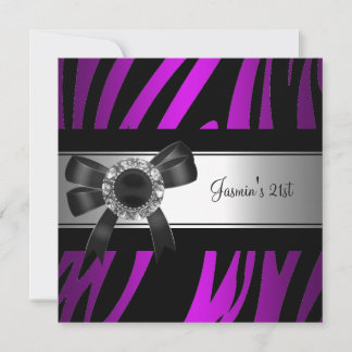 21st Birthday Party Purple Zebra Black Jewel Invitation