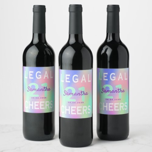 21st birthday party rainbow legal monogram wine label