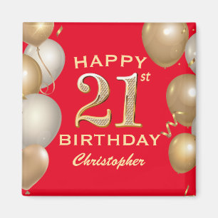 21st Birthday Party Red and Gold Balloons Magnet