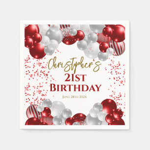 21st Birthday Party Red Balloons Napkins