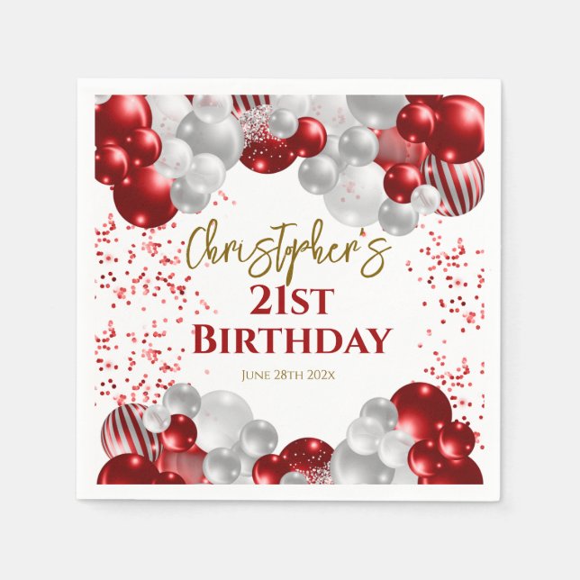 21st Birthday Party Red Balloons Napkins (Front)