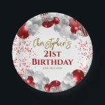 21st Birthday Party Red Balloons Paper Plates<br><div class="desc">A gorgeous 21sth birthday party or celebration paper plate. This fabulous red and silver balloons design is the perfect tableware to decorate your table for a 21st celebration or twenty first birthday party.</div>