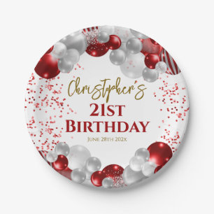 21st Birthday Party Red Balloons Paper Plates