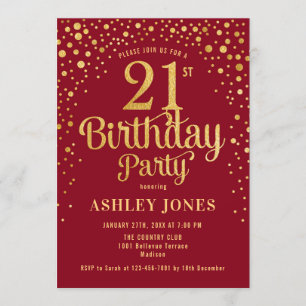 21st Birthday Party - Red & Gold Invitation