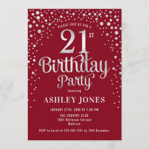 21st Birthday Party - Red & Silver Invitation