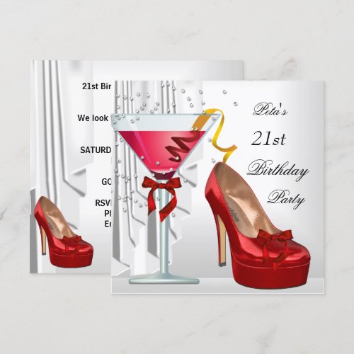 21st Birthday Party Red White Cocktail Shoe Custom Announcement