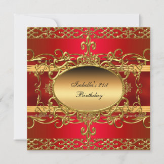 21st Birthday Party Rich Red Gold Flourish Invitation