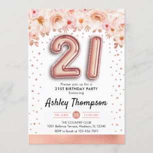 21st Birthday Party - Rose Gold Balloons Invitation