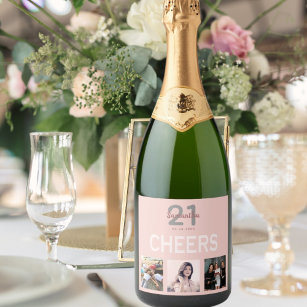 21st birthday party rose gold blush cheers photo sparkling wine label