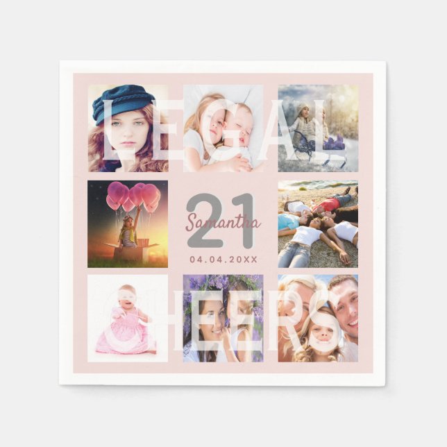 21st birthday party rose gold blush legal photo napkins (Front)