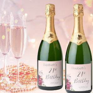 21st birthday party rose gold blush pink floral sparkling wine label