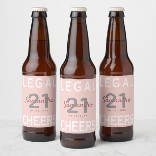 21st birthday party rose gold blush pink legal beer bottle label
